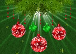 Dekoracja, Świąteczna, Boże Narodzenie, Czerwone, Bombki, Grafika 2D