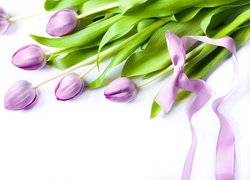 Bukiet fioletowych tulipanów z wstążką