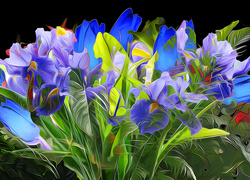 Niebieskie, Fioletowe, Kwiaty, Fractalius