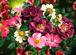 Kwiaty, Bukiet, Róże, Grafika 2D