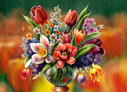 Kolorowe, Kwiaty, Tulipany, Grafika