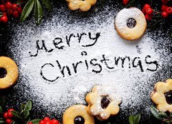 Świąteczne, Ciasteczka, Cukier, Napis, Merry Christmas