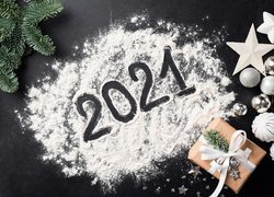 Nowy, Rok, 2021, Mąka, Prezent, Bombki, Świerkowe, Gałązki