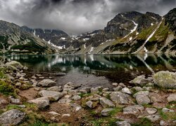 Jezioro, Czarny Staw Gąsienicowy, Kamienie, Góry, Tatry, Polska