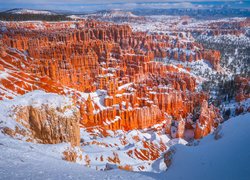 Czerwone skały w Parku Narodowym Bryce Canyon zimową porą