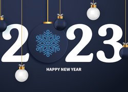 Nowy Rok, 2023, Bombki, Napis, Happy New Year, 2D
