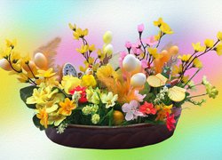 Wielkanoc, Kwiaty, Pisanki, Misa