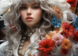 Dziewczyna, Biżuteria, Kwiaty, Grafika