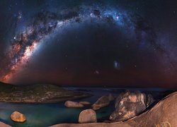 Noc, Droga mleczna, Morze, Park Narodowy William Bay, Skały, Elephant Rocks, Australia