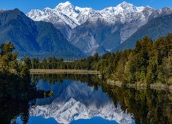 Las, Góry, Jezioro, Odbicie, Jezioro Matheson, Alpy Południowe, Nowa Zelandia
