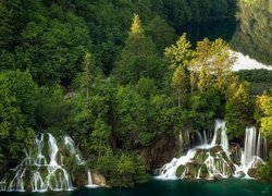 Chorwacja, Plitwice, Park Narodowy Jezior Plitwickich, Wodospady, Jezioro, Rośliny, Drzewa