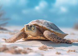 Duży żółw na piasku