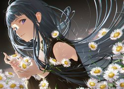 Manga Anime, Dziewczyna, Kwiaty, Rumianki