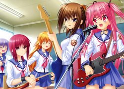 Anime, Angel Beats, Szkoła, Klasa, Dziewczyny, Zespół, Muzyka, Gitary, Mikrofon