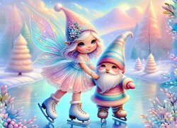 Elfka i gnom na lodowisku