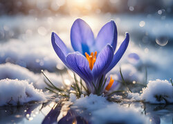 Fioletowy, Krokus, Kwiat, Śnieg