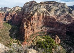 Kanion, Formacja skalna Angels Landing, Podest Aniołów, Park Narodowy Zion, Góry, Skały, Stan Utah, Stany Zjednoczone