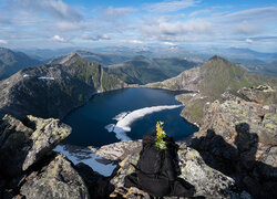 Norwegia, Niebo, Góry, Skały, Lofoty, Jezioro