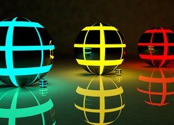 Grafika 3D z kolorowymi kulami w odbiciu