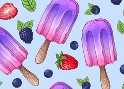 Grafika z lodami na patyku i owocami