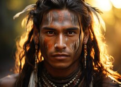 Indianin z pomalowaną twarzą