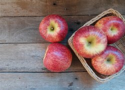 Owoce, Jabłka, Koszyk, Deski
