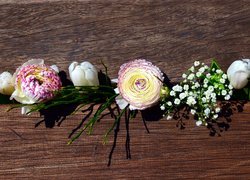 Kwiaty, Jaskier, Tulipany, Gipsówka, Deski