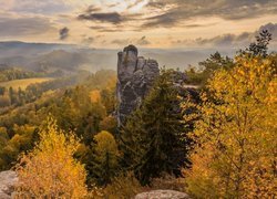 Jesień, Park Narodowy Saskiej Szwajcarii, Skały, Drzewa, Góry Połabskie, Niemcy