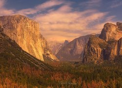 Góry, Las, Dolina, Park Narodowy Yosemite, Kalifornia, Stany Zjednoczone
