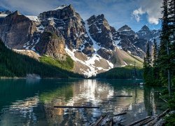 Kanada, Park Narodowy Banff, Jezioro Moraine, Dolina Dziesięciu Szczytów, Dolina Valley of the Ten Peaks, Góry, Odbicie