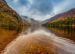 Jesień, Lasy, Drzewa, Jezioro, Upper Lake, Góry Wicklow, Dolina Glendalough, Irlandia