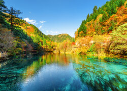 Chiny, Park Narodowy Jiuzhaigou, Jezioro, Las, Góry, Jesień