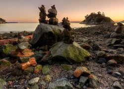 Kamienie, Stosy, Morze, Drzewa, Whytecliff Park, West Vancouver, Vancouver, Kanada