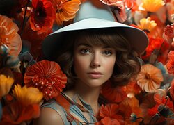 Kobieta w kapeluszu wśród kwiatów