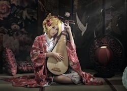 Kobieta, Azjatka, Chiński, Instrument, Ludowy, Pipa