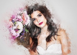 Kobieta, Kwiaty, Paintography