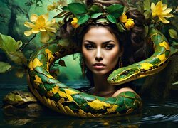 Kobieta z wężem zanurzona w wodzie