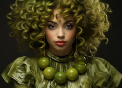 Kobieta z zielonymi włosami i koralami