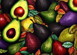 Owoce, Kolorowe, Awokado, Grafika