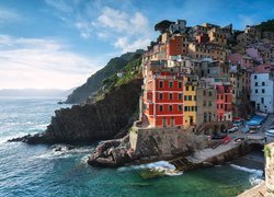 Włochy, Gmina Riomaggiore, Manarola, Morze Liguryjskie, Cinque Terre, Kolorowe, Domy, Skały