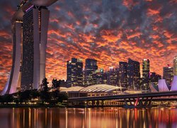Singapur, Hotel Marina Bay Sands, Zatoka Marina Bay, Wieżowce, Wschód słońca