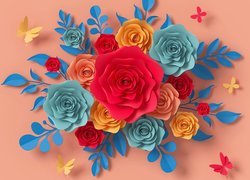 Kolorowe kwiaty i motylki z papieru