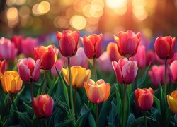 Kolorowe tulipany w blasku światła