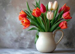 Kwiaty, Tulipany, Bukiet, Dzbanek, Tło