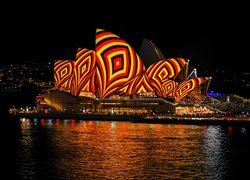 Kolorowe, Oświetlenie, Opera, Sydney Opera House, Noc, Zatoka Port Jackson, Sydney, Australia
