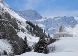 Zima, Śnieg, Kościół, Góry