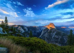 Góry, Rozświetlona, Góra, Half Dome, Park Narodowy Yosemite, Kalifornia, Stany Zjednoczone