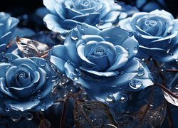 Krople na niebieskich różach
