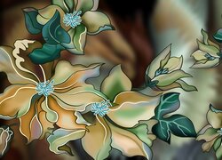 Kwiaty i zielone liście w grafice 2D
