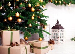 Boże Narodzenie, Choinka, Prezenty, Lampion, Święta